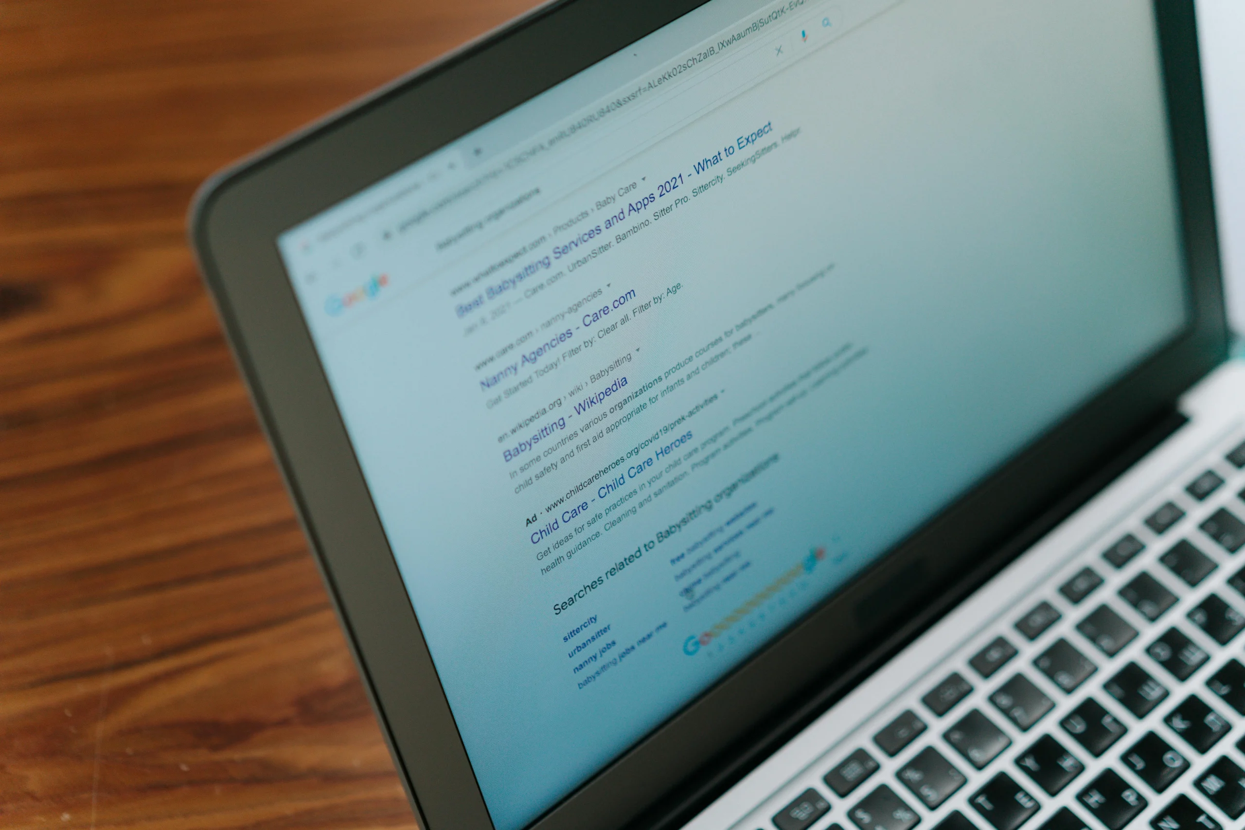 Search results on google