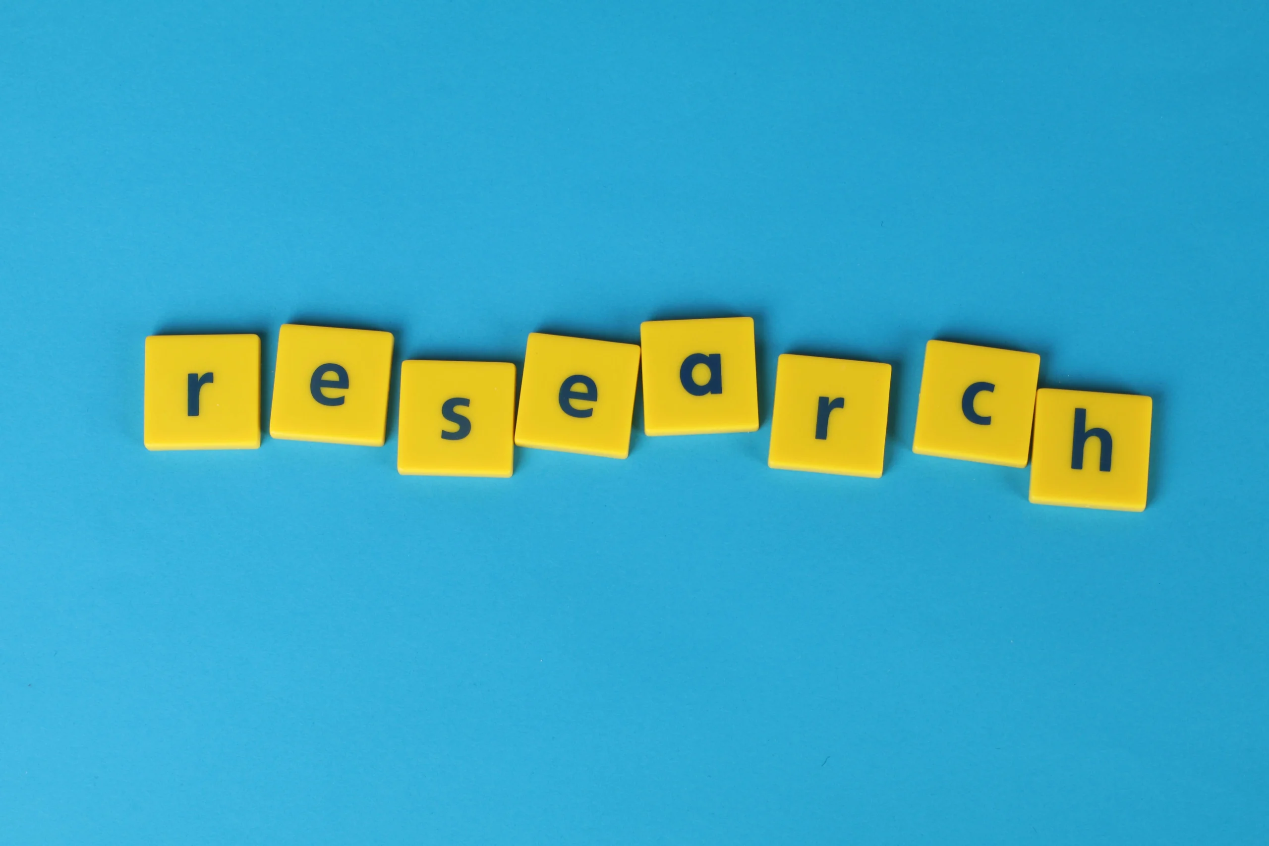 research in individual yellow boxes with blue background
